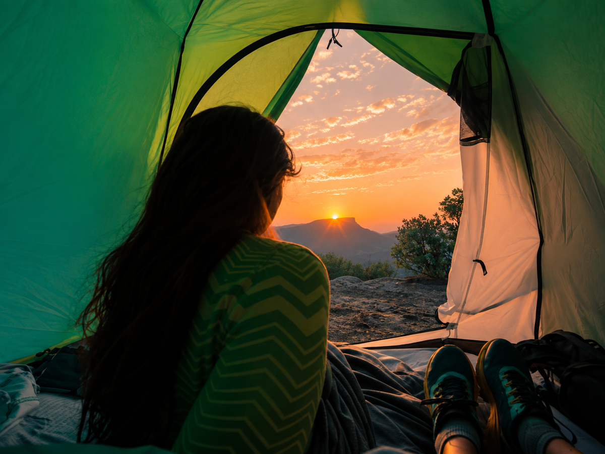 Camping tents in an outdoor landscape