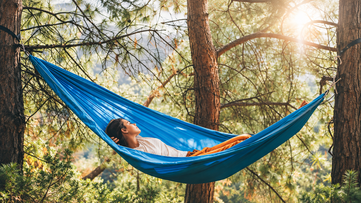 2-Person Fabric Hammock with Spreader Bars & Pillow