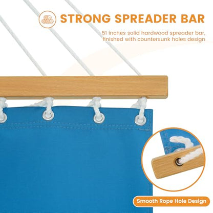 2-Person Fabric Hammock with Spreader Bars & Pillow