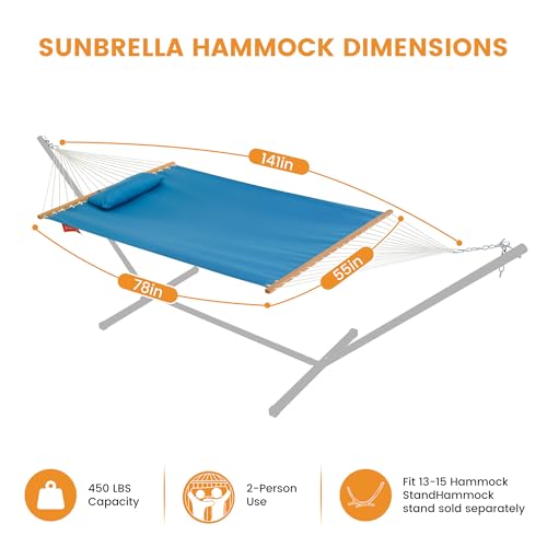 2-Person Fabric Hammock with Spreader Bars & Pillow