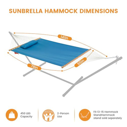 2-Person Fabric Hammock with Spreader Bars & Pillow