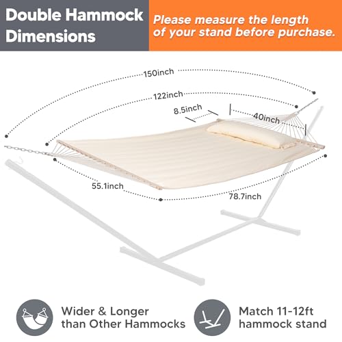 Double Quilted Hammock with Spreader Bar & Pillow
