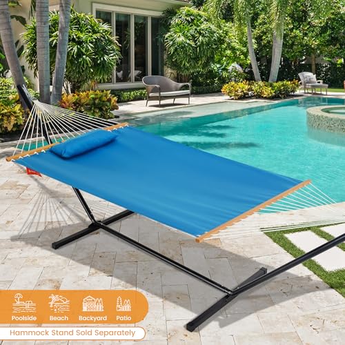 2-Person Fabric Hammock with Spreader Bars & Pillow