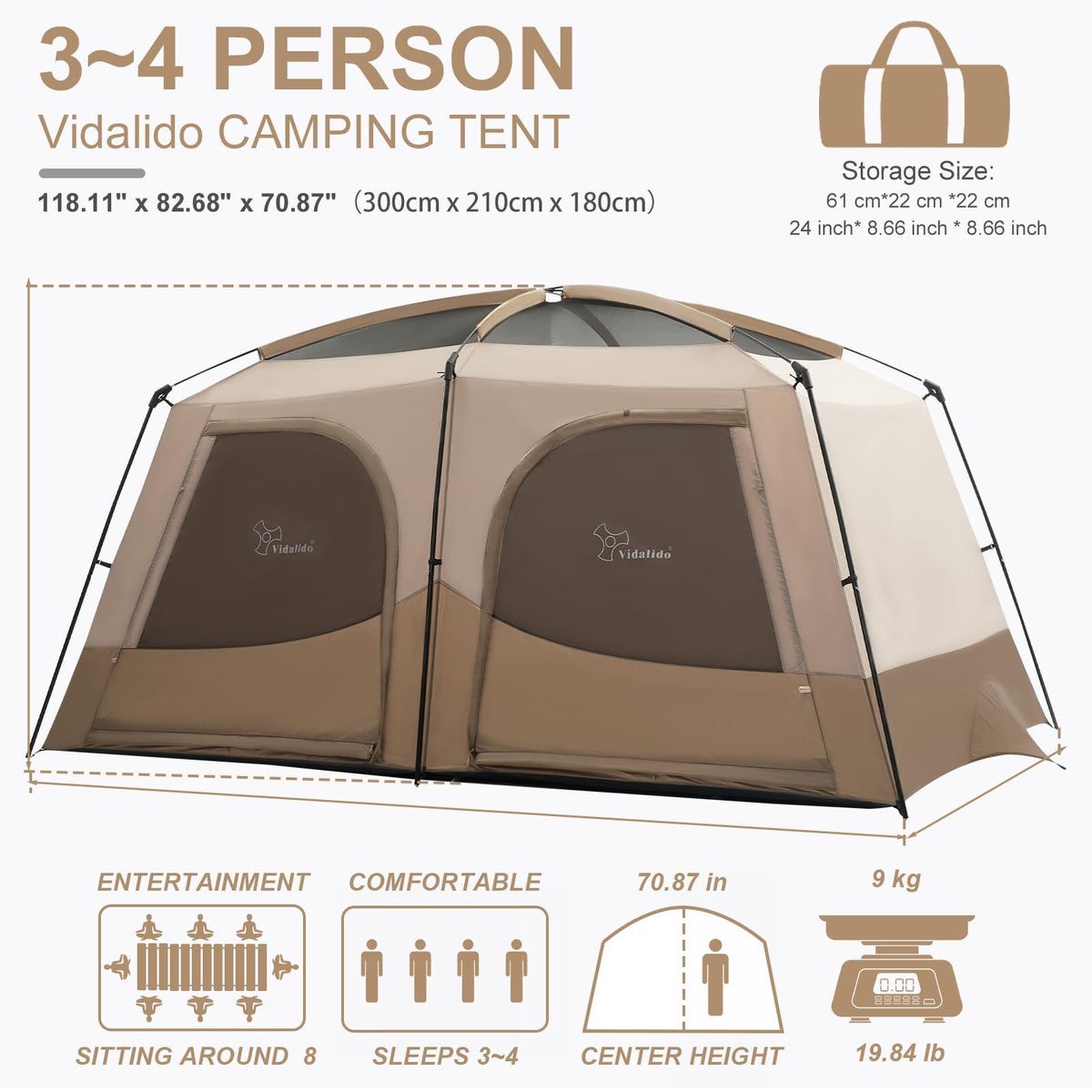 3–4 Person Camping Tent with Extended Vestibule