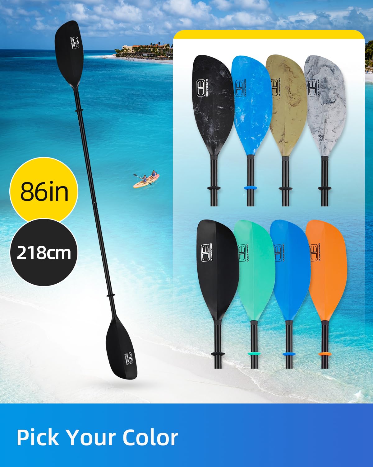 2-Piece Kayak Paddle with Lightweight Alloy Shaft