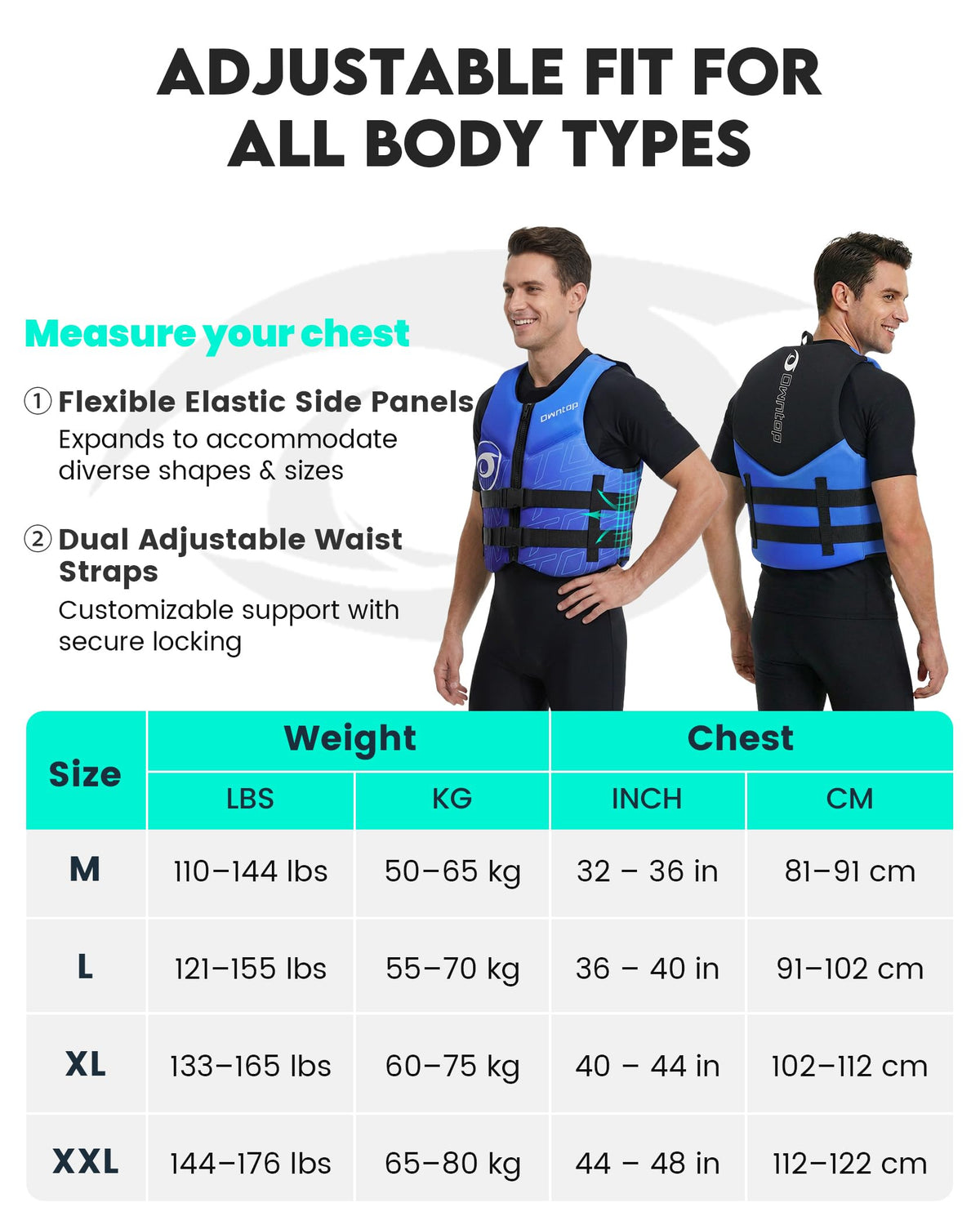Adult Neoprene Swim Vest with Adjustable Buckles