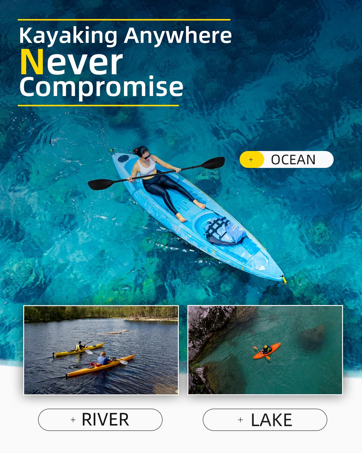 2-Piece Kayak Paddle with Lightweight Alloy Shaft