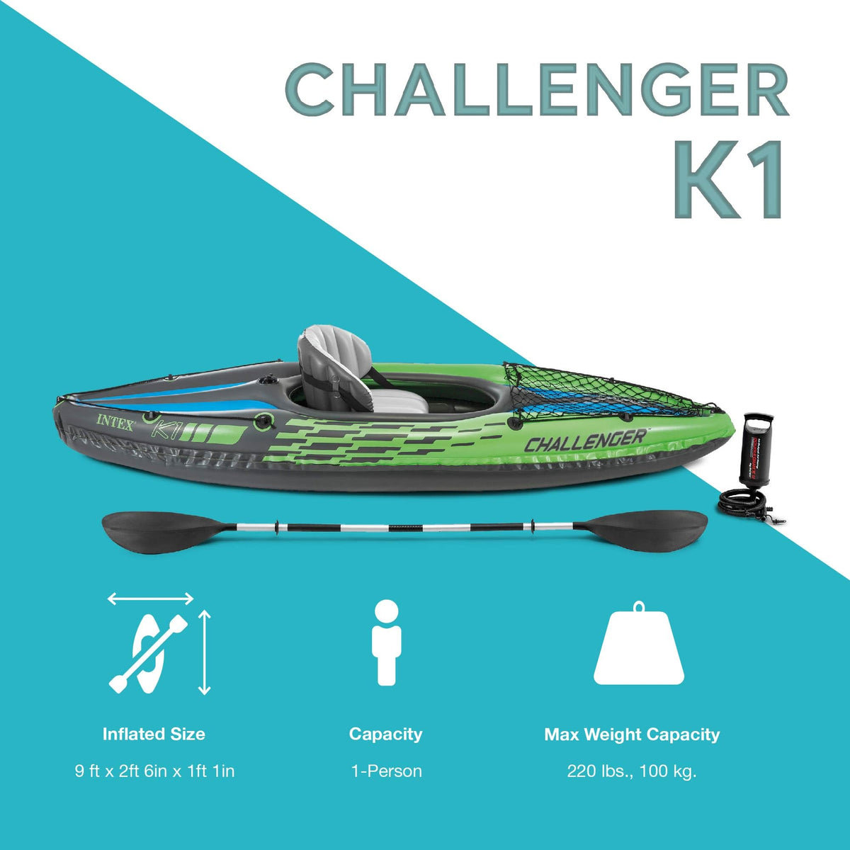 Inflatable Kayak Set with Paddle, Pump & Storage Net