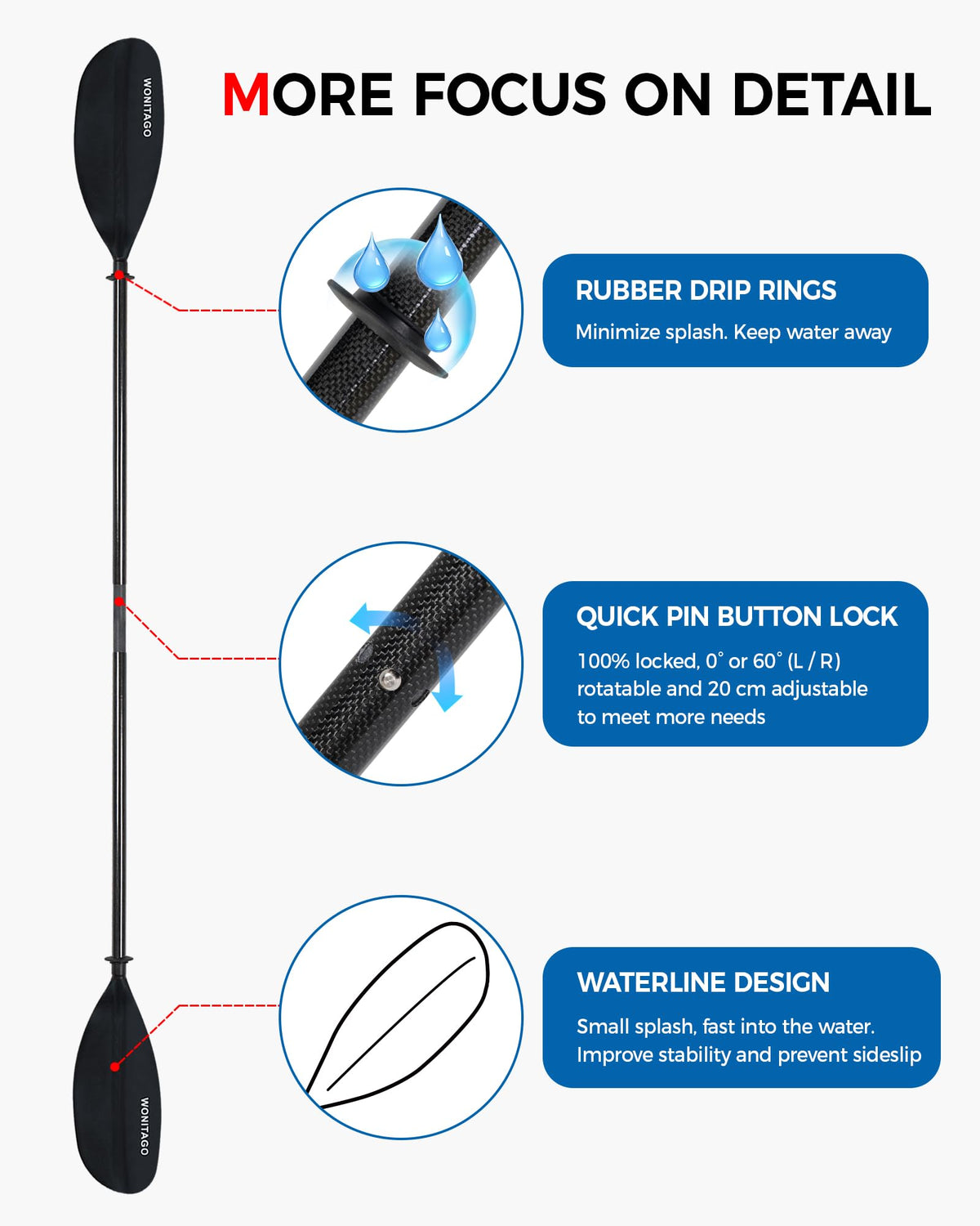 Lightweight Adjustable Carbon Fiber Kayak Paddle
