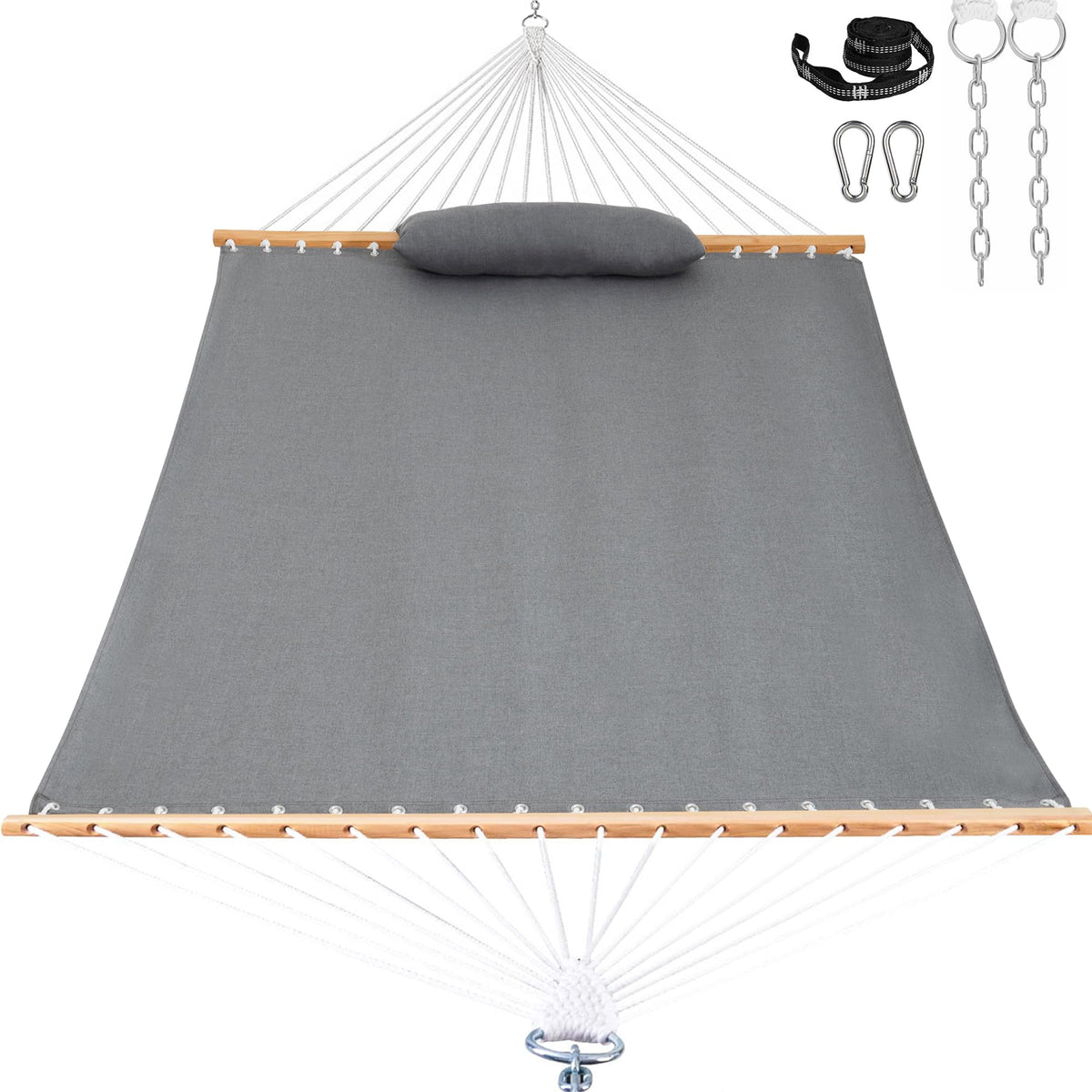 2-Person Fabric Hammock with Spreader Bars & Pillow