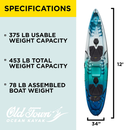 12-Ft 2-Person Sit-On-Top Recreational Kayak