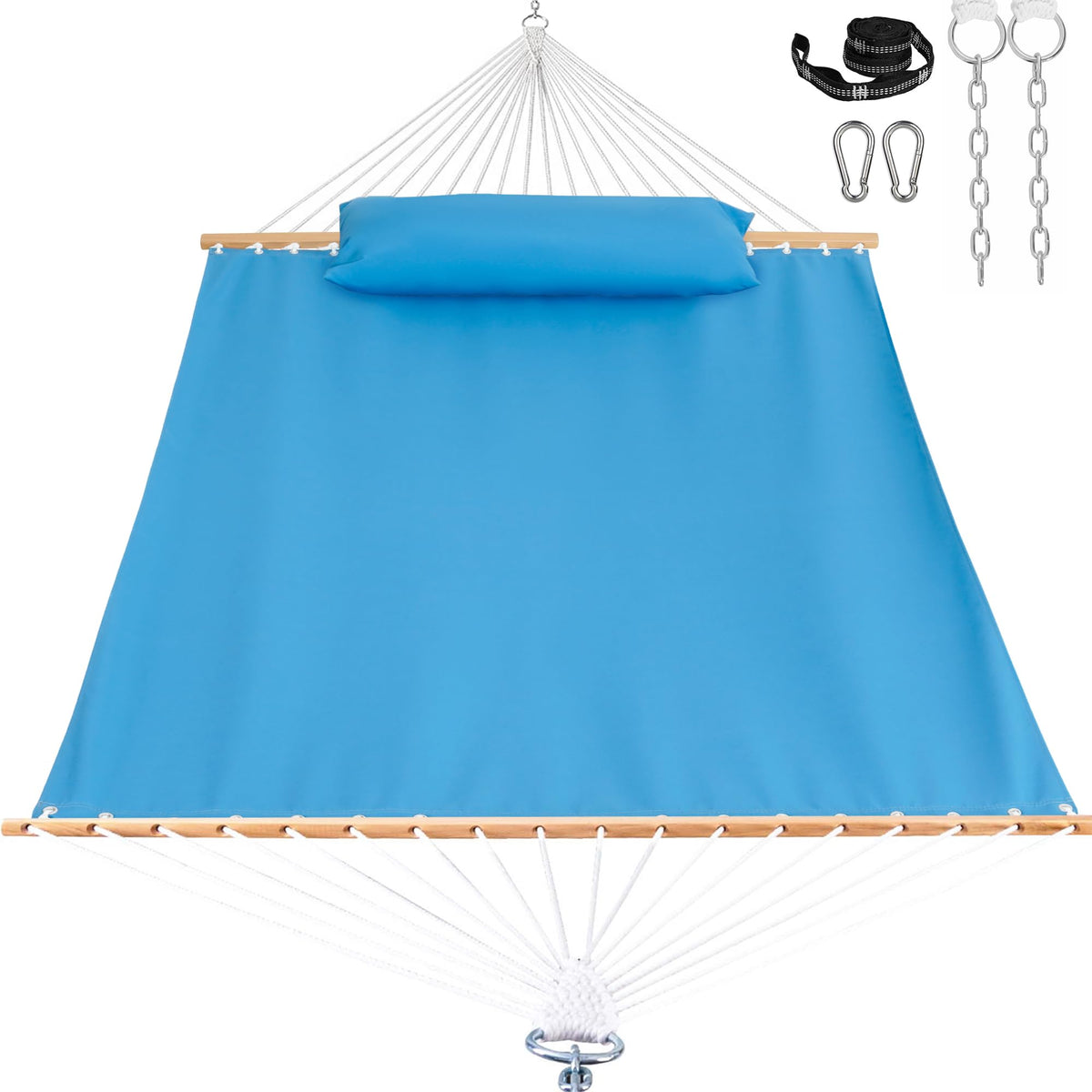 2-Person Fabric Hammock with Spreader Bars & Pillow