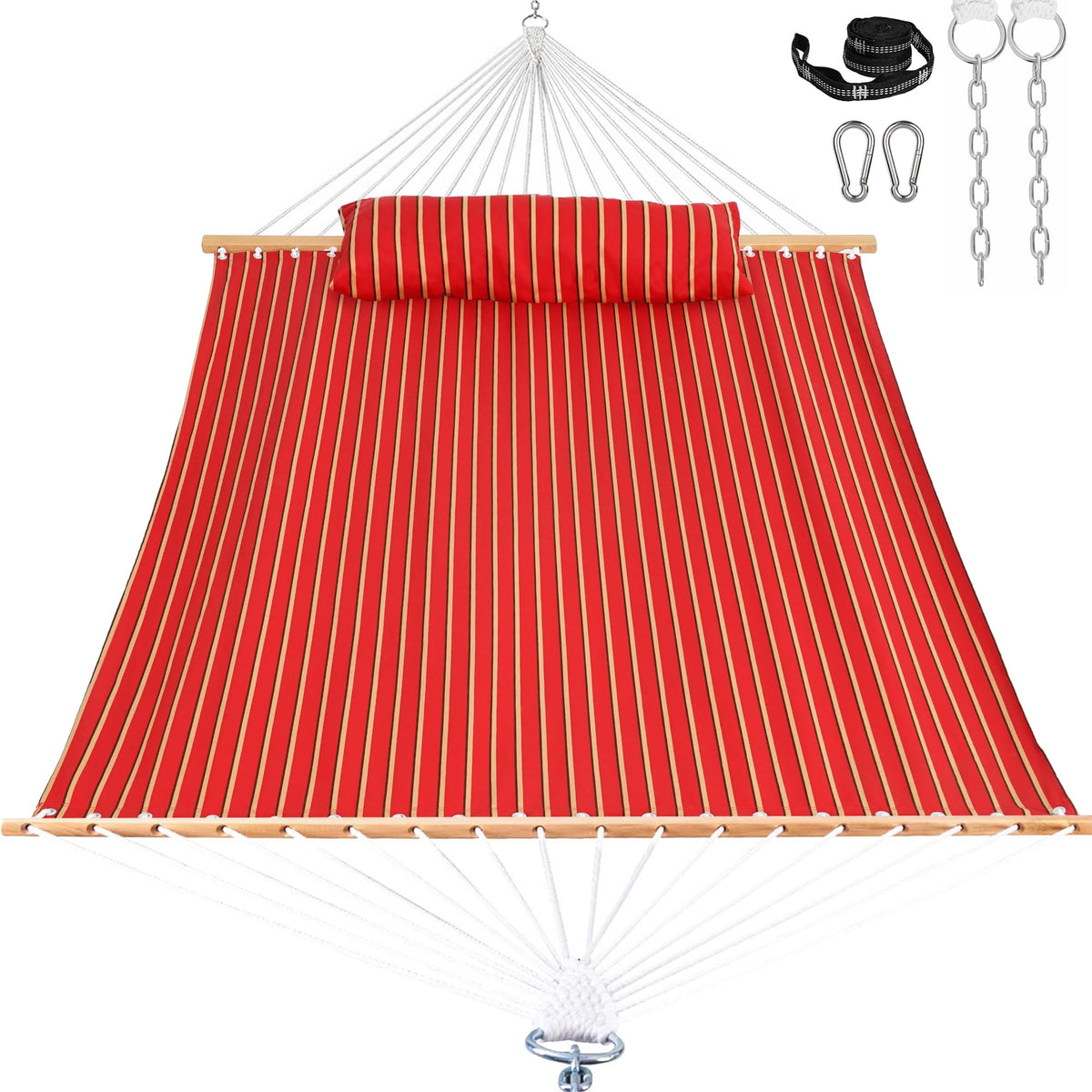 2-Person Fabric Hammock with Spreader Bars & Pillow