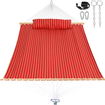 2-Person Fabric Hammock with Spreader Bars & Pillow
