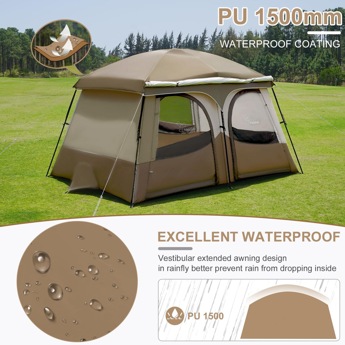 3–4 Person Camping Tent with Extended Vestibule