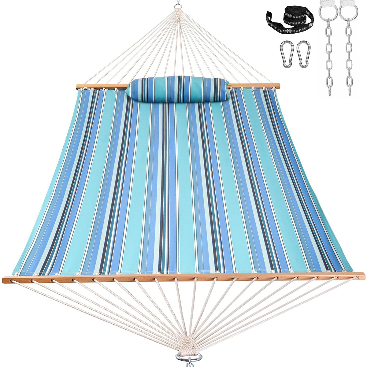 2-Person Fabric Hammock with Spreader Bars & Pillow