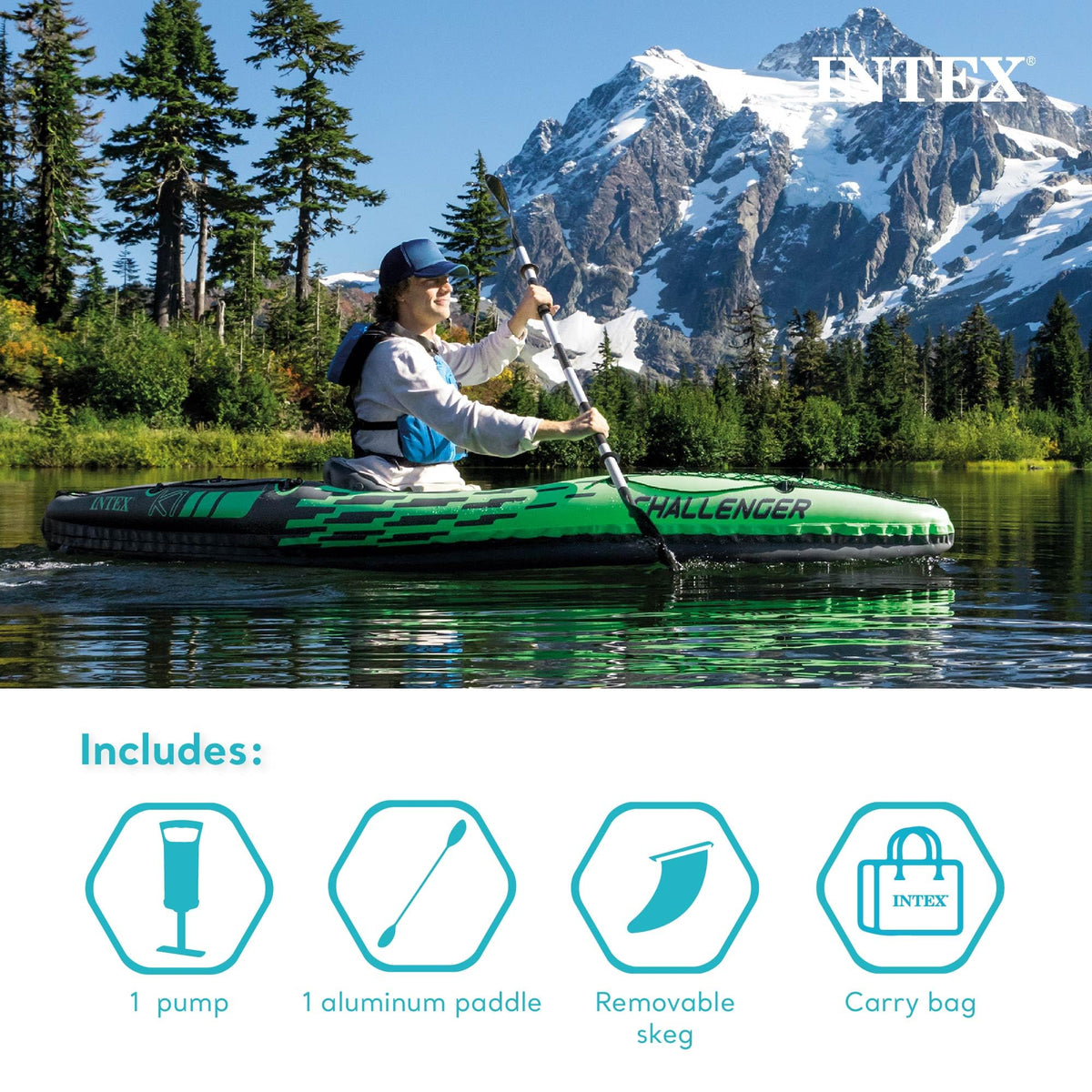 Inflatable Kayak Set with Paddle, Pump & Storage Net
