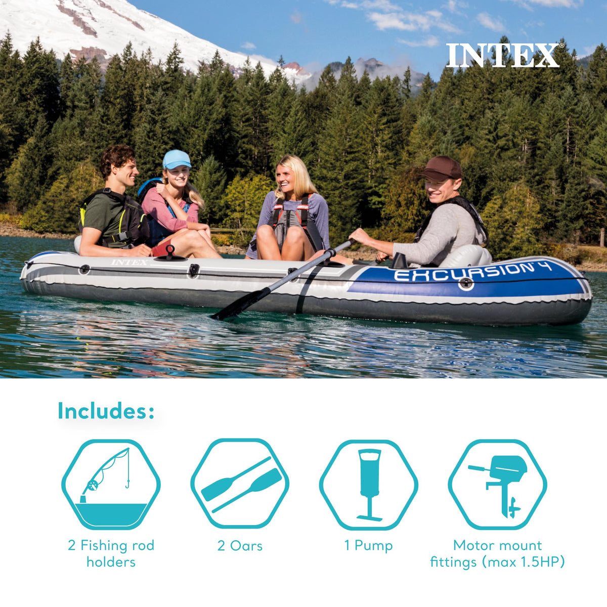 4-Person Inflatable Fishing Boat Set with Oars