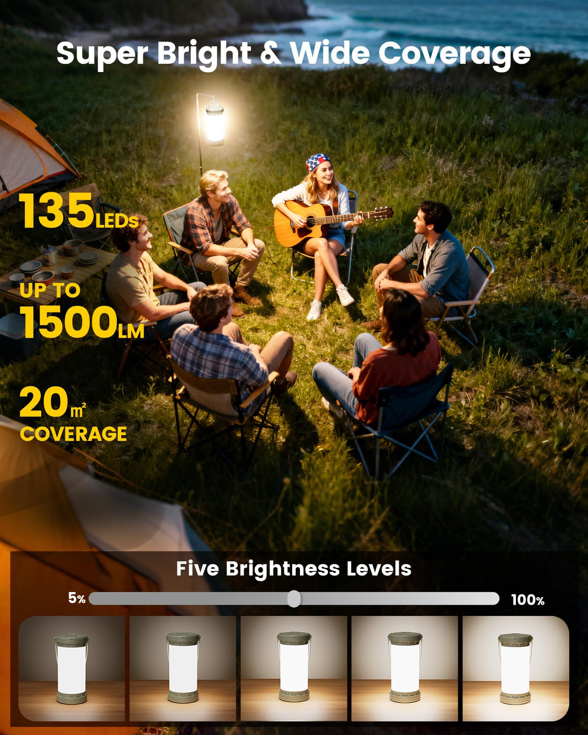 Rechargeable LED Camping Lantern With 5000mAh Battery