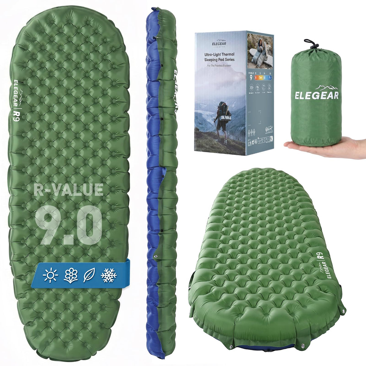 Insulated Camping Sleeping Pad with 9 R-Value